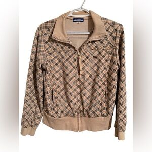 Women's Tan Plaid Burberry Zip Up Jacket